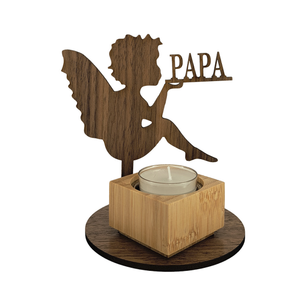 Gedenk-Teelichthalter aus Holz mit Wunschname
