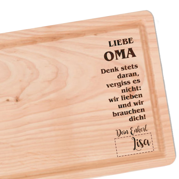 Oma-Holz-Schneidbrett mit Spruch- und persönlicher Namens-Widmungsgravur