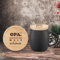 Opa-Tasse mit holzgraviertem praktischem Warmhaltedeckel